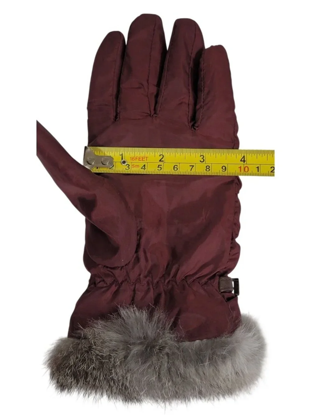 Womens Burgundy Gloves Faux Fur Trim Strap